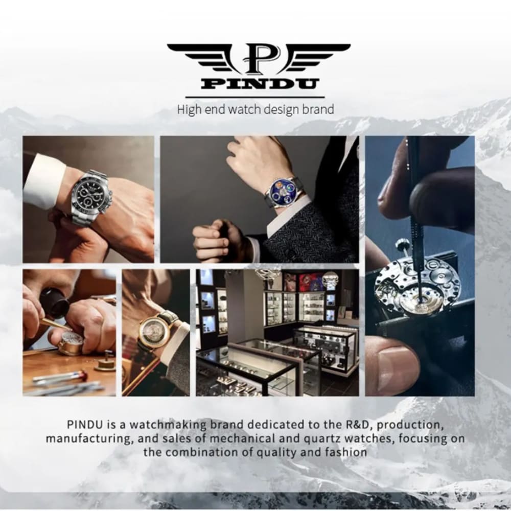 PINDU Men Tourbillon Mechanical Watch with Sapphire Mirror and Rubber Strap